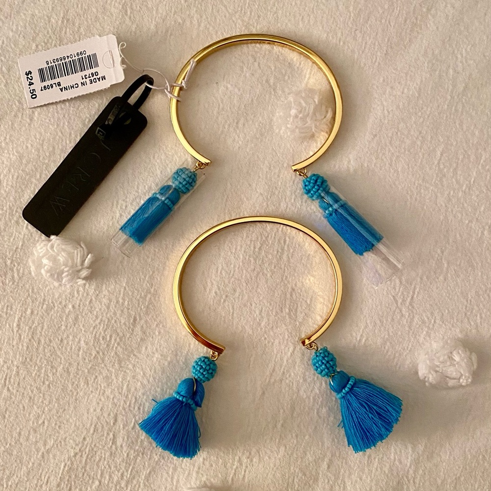 J. Crew Gold and Aqua Tassel Cuff Bracelet, Set of 2